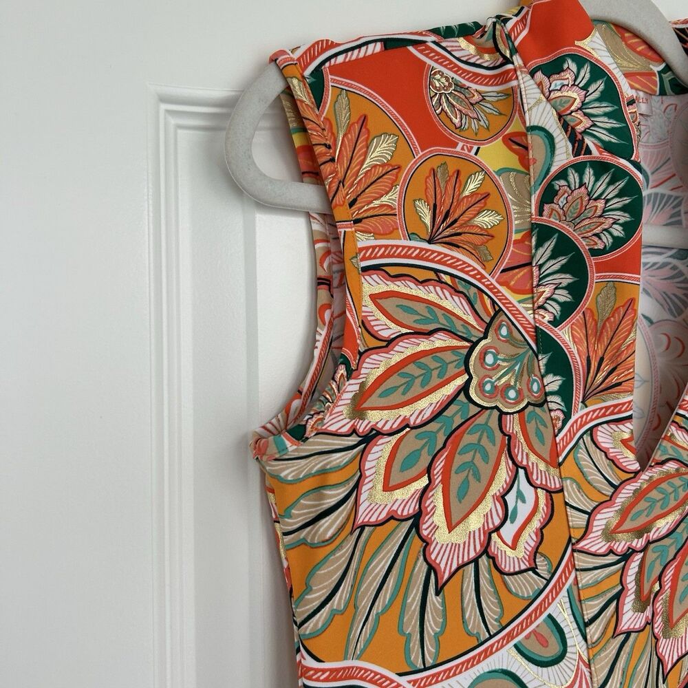 Jude Connally Kristen Maxi Dress Gilded Jude Cloth Stained Glass Coral Gold XS - Picture 7 of 11
